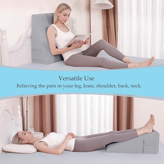 Forias Wedge Pillow for Sleeping,10" Bed Wedge Pillow for After Surgery,Acid Reflux,Snoring,Memory Foam Top Triangle Pillow Wedge with Breathable Removable Cover