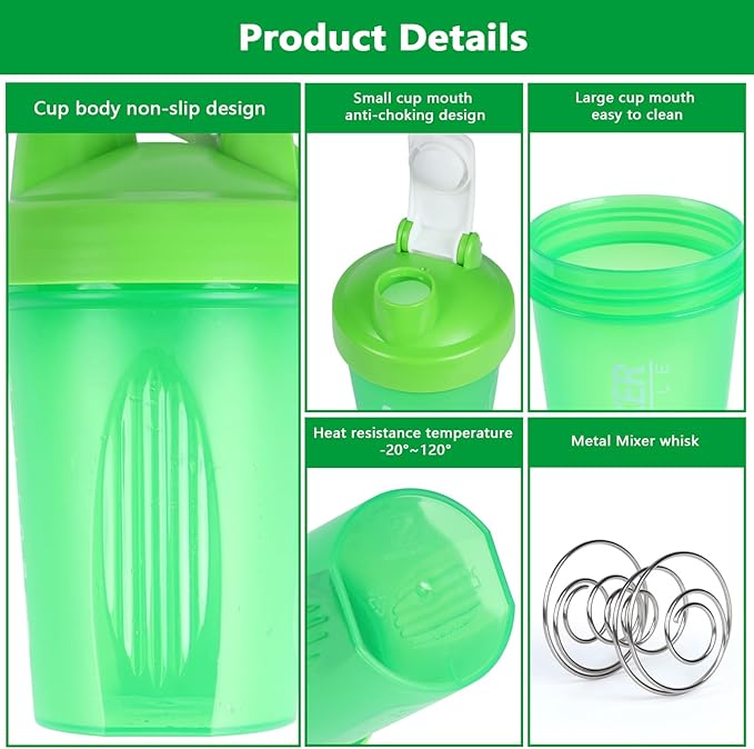 Shaker Bottle, 400ml Small Protein Shaker Cup with Mixing Ball for Smooth blending, Leak-Proof GYM Workout Water Bottles for protein& Smoothie Shake，Bpa Free (13oz / Green)