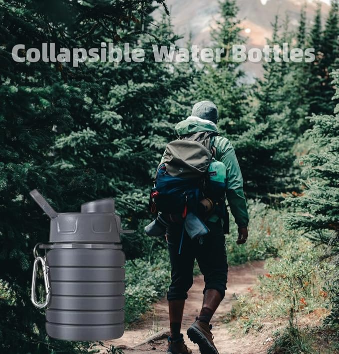 Collapsible Water Bottle, Foldable Cup,500Ml Collapsible Sport Water Bottle Bpa Reusable Travel Water Bottles For Hiking Biking Running Outdoor Gym (Gray+Purple)