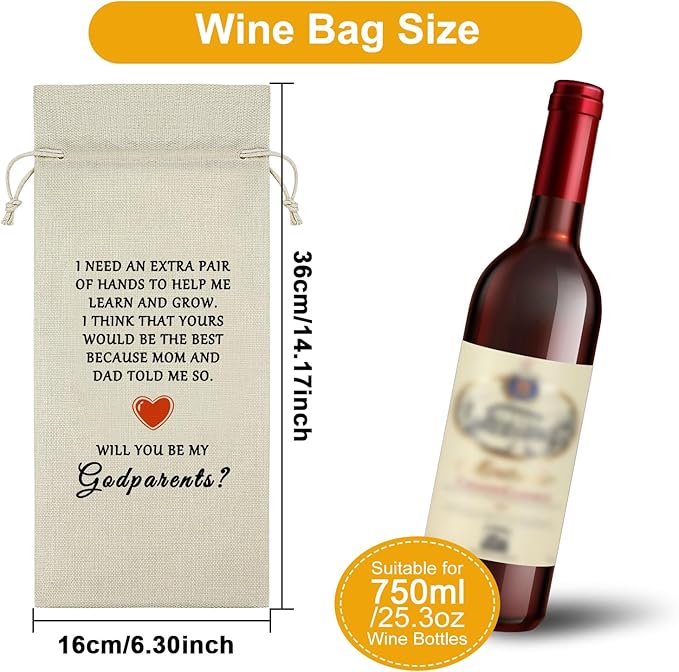 Sazuwu Godparents Proposal Gift Wine Bag Will You Be My Godparents Gift Ideas Godparents Baptism Gift Wine Bottle Decoration Bag Godparents Gifts from Godchild Christening Gift from Godparents