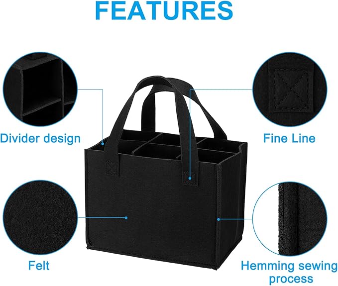 PATIKIL 6 Bottle Wine Carrier Tote Bag, 2 Pack Wine Bottle Carrying Bag with Divider Reusable Wine Storage Bag Felt Grocery Bags Portable Gift Bag, Black