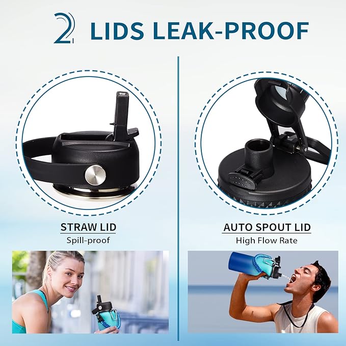 32oz/40oz/64oz Insulated Water Bottles - Vacuum Triple Walled Cold-48H Hot-24H, Water Bottle w/Straw & Chug Lid, Paracord Handle, Bottle Carrier, Stainless Steel Water Flask Mug for Sport Gym Yoga