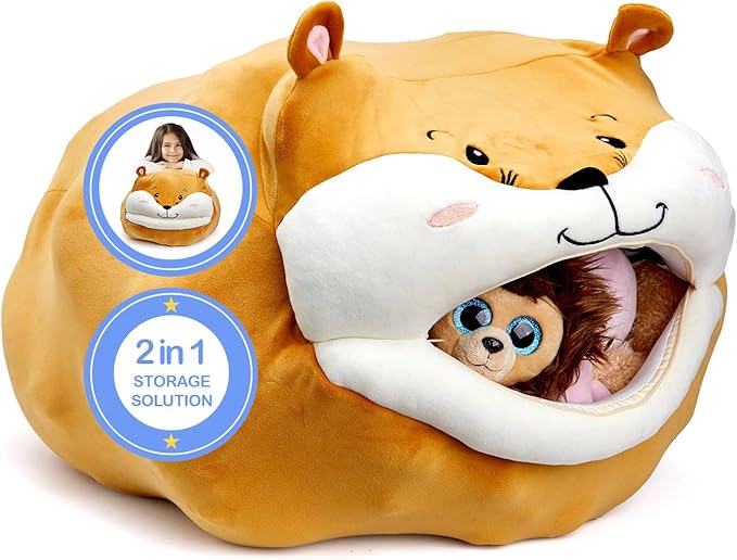 Lilly's Love - Stuffed Animal Bean Bag Storage Chair | Washable, Stuffable Zipper Beanbag Cover for Organizing Kids Plush Toys | for Boys and Girls (Hamster, 23x14)