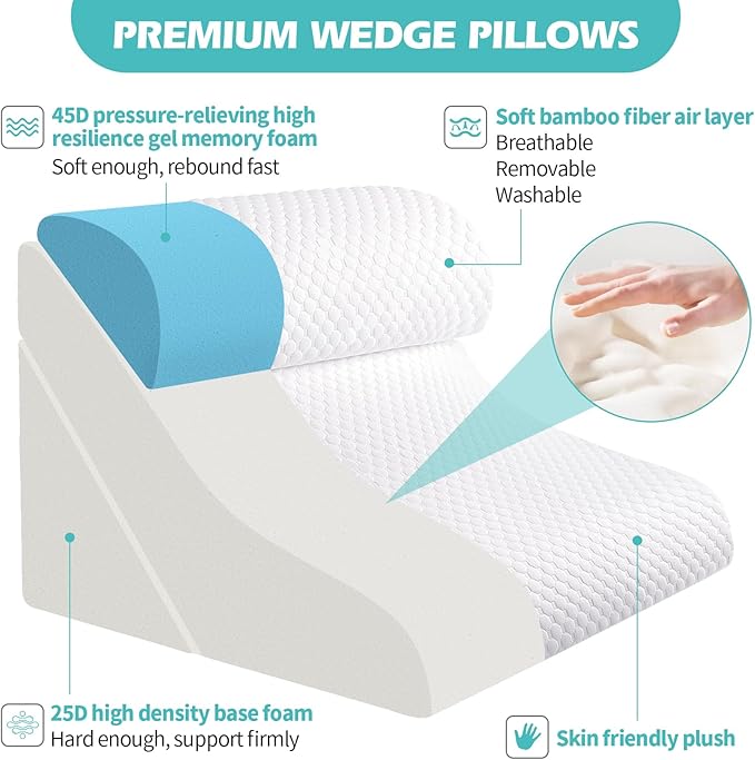 Wedge Pillow for Sleeping, Orthopedic Bed Wedge Pillow Set, 15-in-1 3PCS Adjustable Memory Foam Wedge Pillow Post Surgery, 9 &16 & 20 inches Height 3-in-1 Incline Wedges Pillows (White 3-Piece Set)