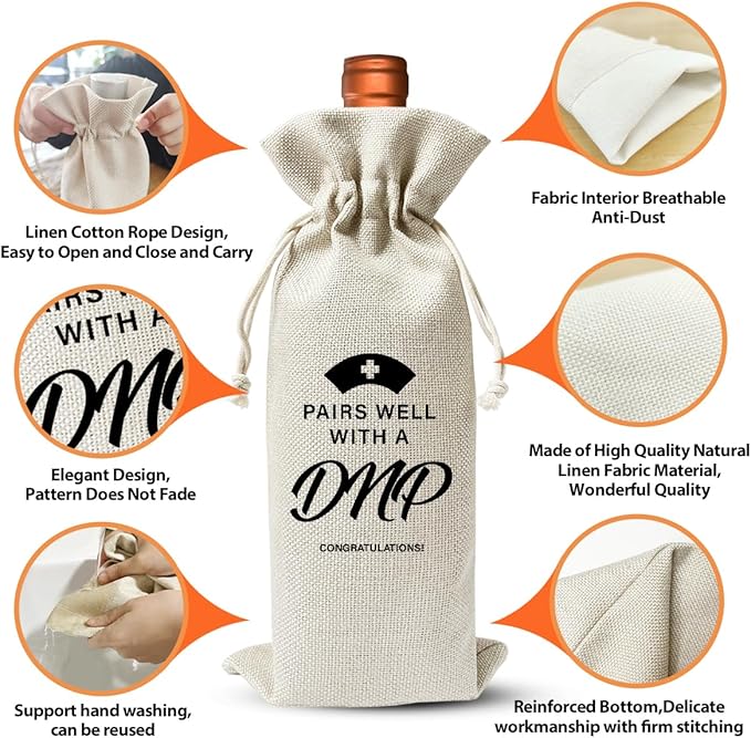 DNP Degree Gift Wine Bag, Nurse Day Nurse Week Gift, Med School Graduation Party Gift For Doctor Nurse, Nursing School Graduation Party Decoration, Cool Gift for Nurse, Reusable Burlap Wine Bag