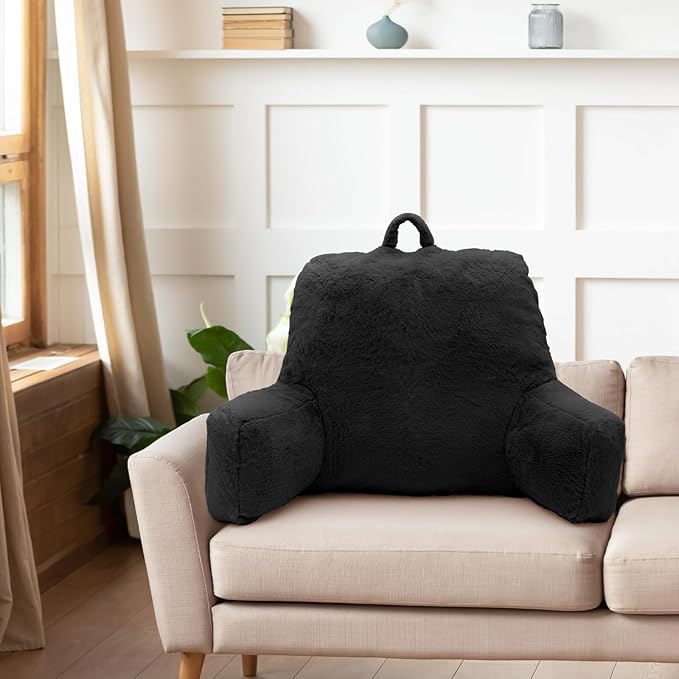Reading Pillow Large Bed Pillow,Backrest with Arms, Back Support for Sitting Up in Bed, Couch for Lounging Bedrest,Black