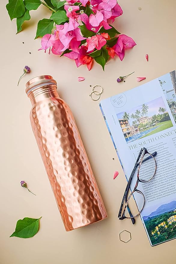 Hammered Copper Water Bottle 30 Oz - Copper Bottle Water with Lid – Copper Water Vessel - Ayurvedic Copper Water Bottle – Drink More Water Bottle – Large - Leak Proof