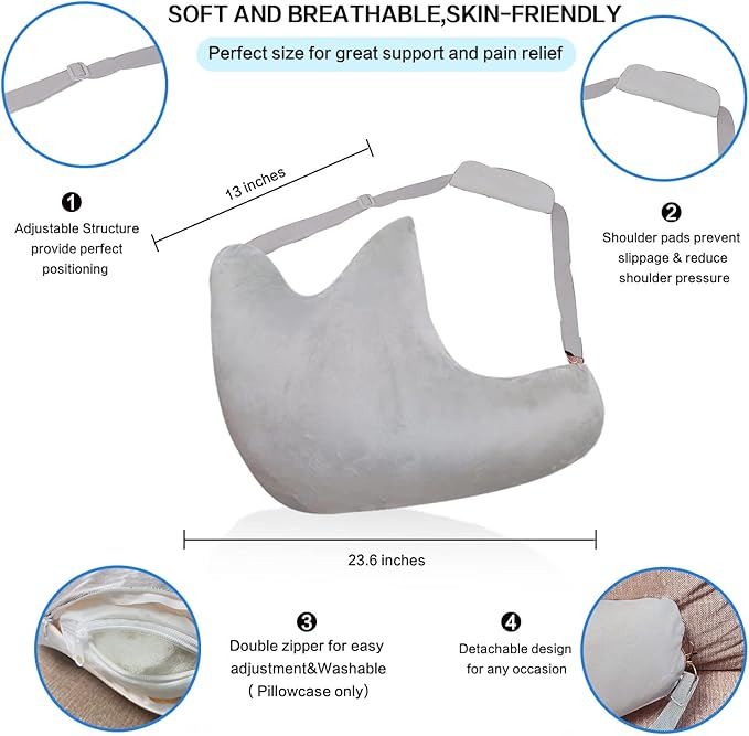 Shoulder Surgery Pillow, Ergonomic Rotator Cuff Pillow, Comfortable Post Shoulder Surgery Pillow, Adjustable Structure Provide Support, Shoulder Pain Relief, Firm and Removable(Grey)