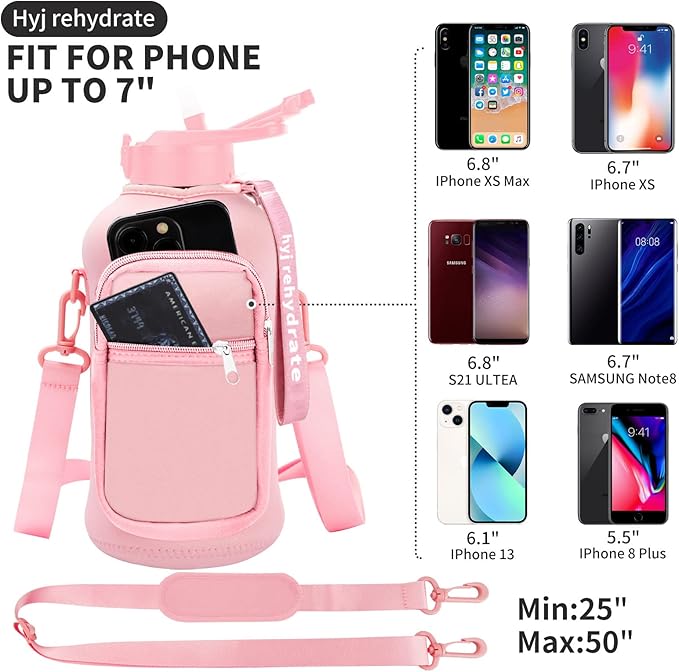 2.2L Half Gallon Water Bottle with Storage Sleeve and Covered Straw Lid -BPA Free Reusable Large Water Jug with Handle-Big Sports Water Bottle 2.2 Liter (74 Ounce),pink