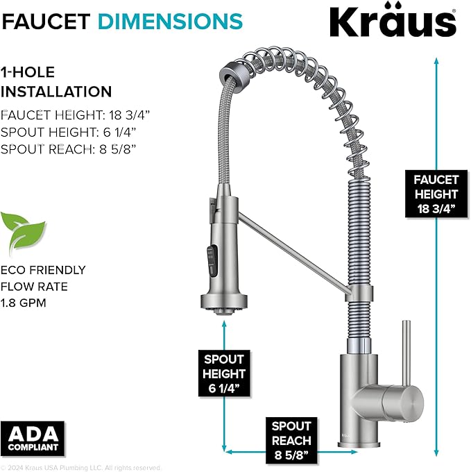 Kraus KPF-1610SFSCH Bolden 18-Inch Commercial Kitchen Faucet with Dual Function Pull-Down Sprayhead in All-Brite Finish, Spot Free Stainless Steel/Chrome