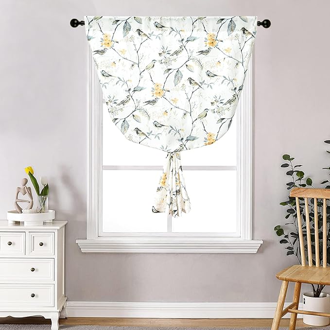 Leeva Gray Tie-Up Shades Curtain for Living Room, Elegant Window Treatment Balloon Valances Curtain for Dining Room Office, 42x63 in, One Panel