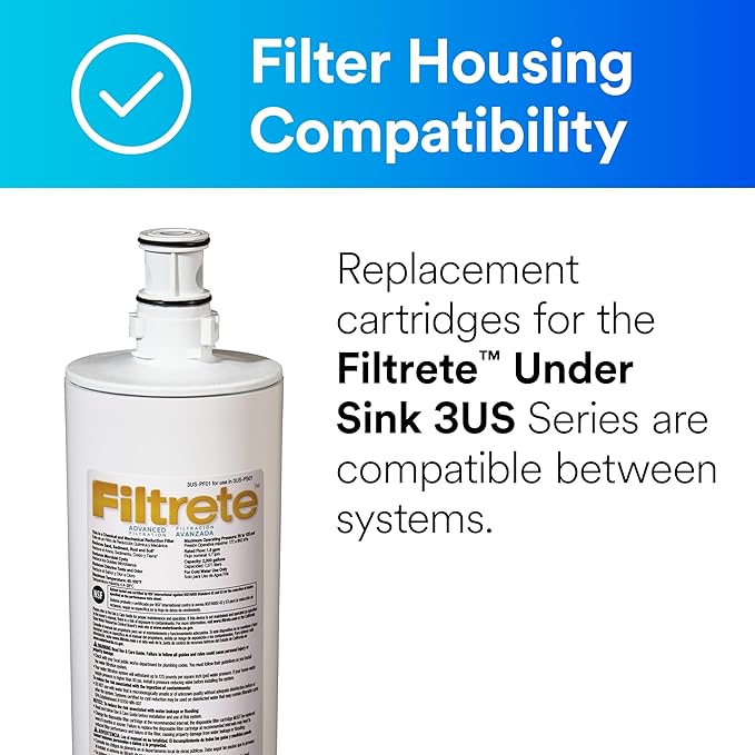 Filtrete Advanced Under Sink Quick Change Water Filtration Filter 3US-PF01, for use with 3US-PS01 System, 1 Count (Pack of 1), White