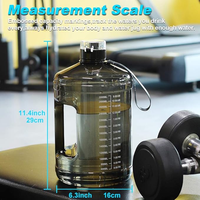 Gallon Big Water Bottle with Handle, 128oz Leakproof BPA Free Fitness Sports Water Bottle with Motivational Time Marker & Wide Mouth Ensure You Drink More Water