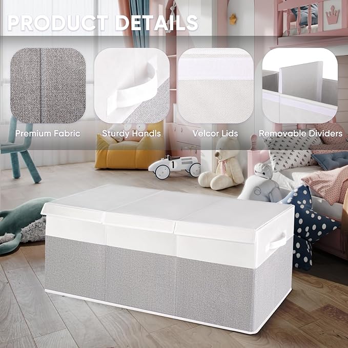 Kids Toy Box, Extra Large Toy Chest for Boy and Girl, 118L Toy Storage Organizer Stuffed Animals Holder with Removable Divider and Sturdy Handle for Nursery, Bedroom, Living room, 36"L x 12.6"W x 16"H