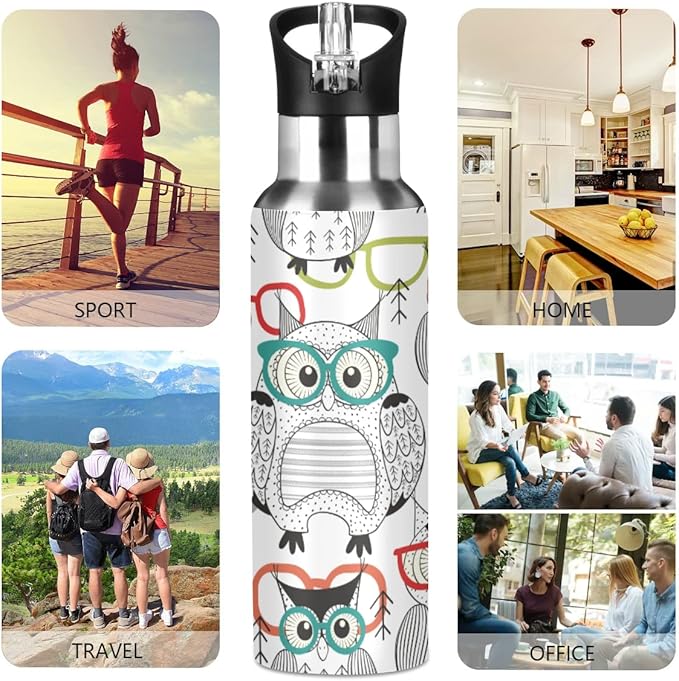 MNSRUU Insulated Water Bottle with Straw, Rainbow and Unicorns Stainless Steel Flasks for Sports Cycling Hiking School