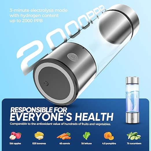 Hydrogen Water Bottle, 3-Min Fast Electrolysis Hydrogen Water Bottle Generator with Multicolored Lights, 420ml Portable Hydrogen Water Generator for Active Lifestyles, Gifts, Travel and Daily Use