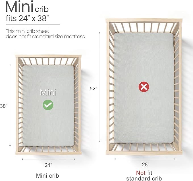 Lulumoon Muslin Mini Crib Sheets - Pack n Play Sheets Fitted for Baby - 24"x 38" Gray
