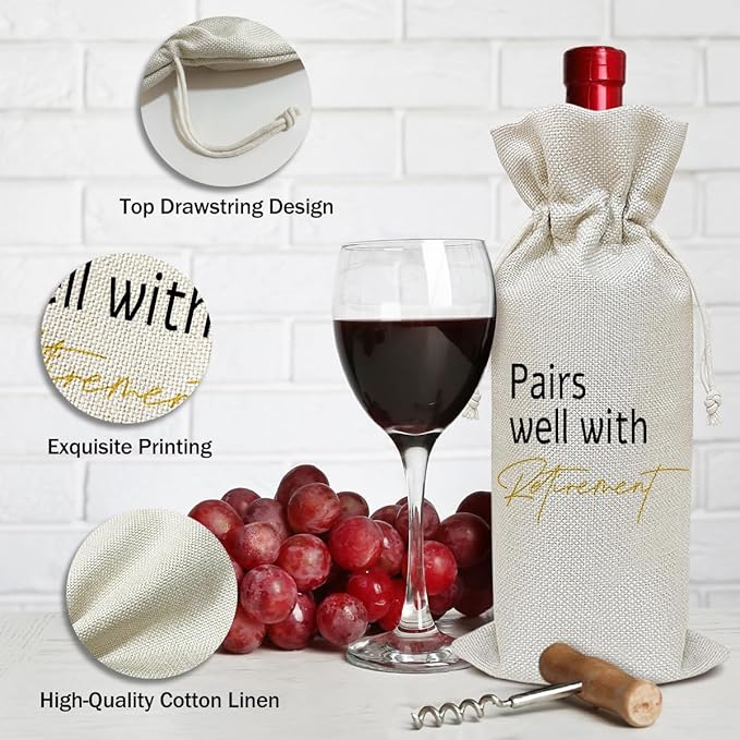 Retirement Wine Bag, Farewell Gifts Retirement Gifts for Women Men Coworkers Friends Colleagues, Party Favor Wine Champagne Gift Bag With Drawstring -14