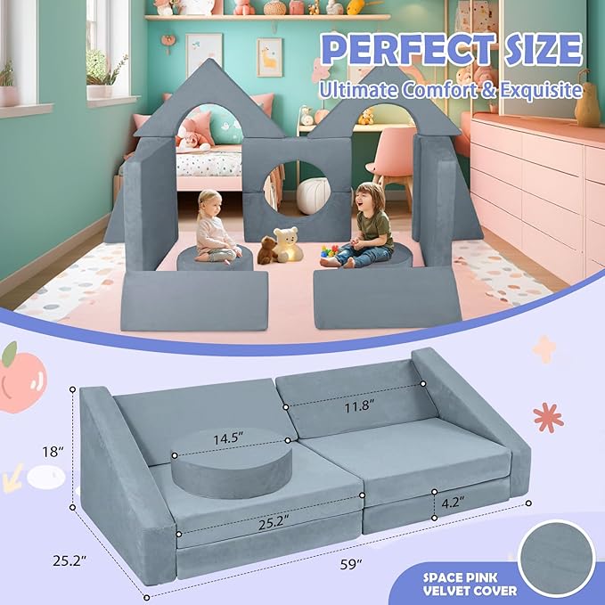 2024 New Modular Kids Play Couch, 12pcs Toddler Sofa Couch Building Fort, Versatile 300+DIY Creativing Playroom Bedroom Furniture for Toddlers. Convertible Kids Sofa and Cushion for Boys and Girls