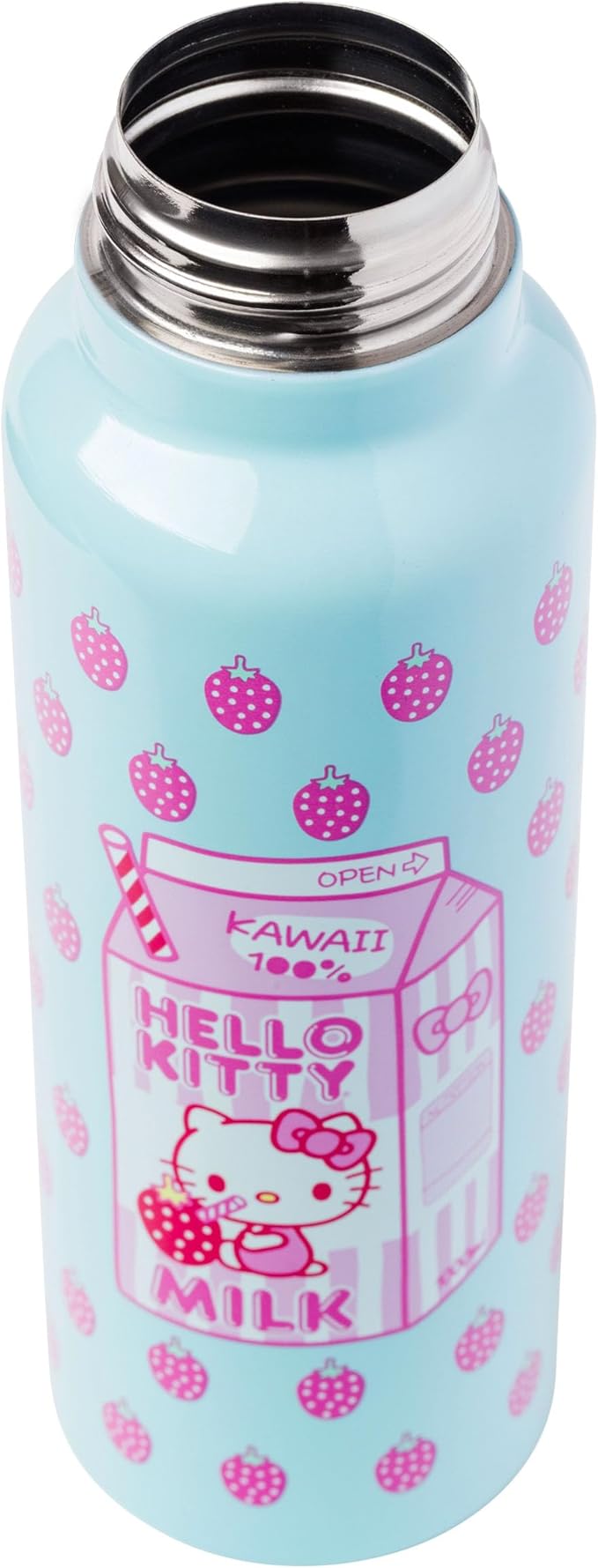 Silver Buffalo Sanrio Hello Kitty Strawberry Milk Stainless Steel Water Bottle with Strap, 27 Ounces