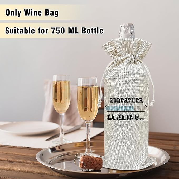 Wine Canvas Bag, Godfather Gifts Wine Gift Bag, Godfather Proposal Gifts for Men Brother Uncle Wine Bags for Wine Bottles, Wine Champagne Gifts With Drawstring Baptism Party Decoration -WB06