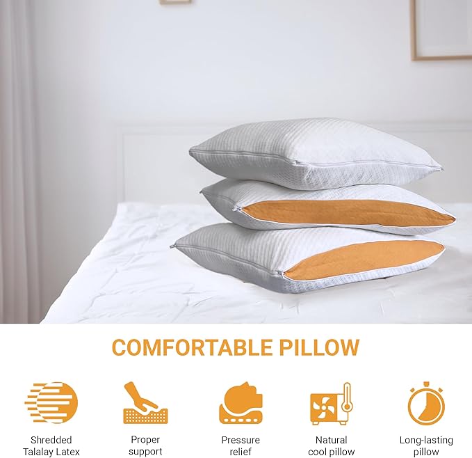 JUVEA Edit Pillow - Down Alternative Talalay Latex Extra Large Pillow. 3 in 1 Firmness Adjustable Pillow Cover to Personalize Sleep Comfort and Support