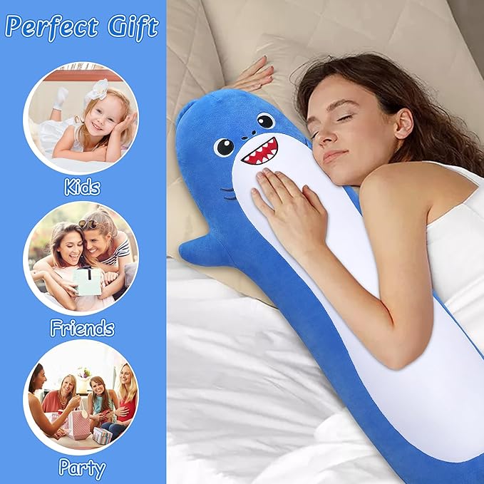 Large Shark Plush,33.5” Long Shark Stuffed Animal,Cute Plushies Long Shark Plush Toys,Kawaii Sleeping Animal Body Pillow,Soft Plush Hugging Pillow,Ideal Snuggle Buddy for Kids Adults