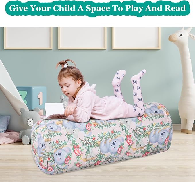 Stuffed Animal Bean Bag Storage Chair for Kids Cover Only (No Filler), Organize, Sit, Play & Boxing, 100% Cotton Canvas Washable, Ultra Soft Cylinder Long Vertical Zipper Best Gift for Child