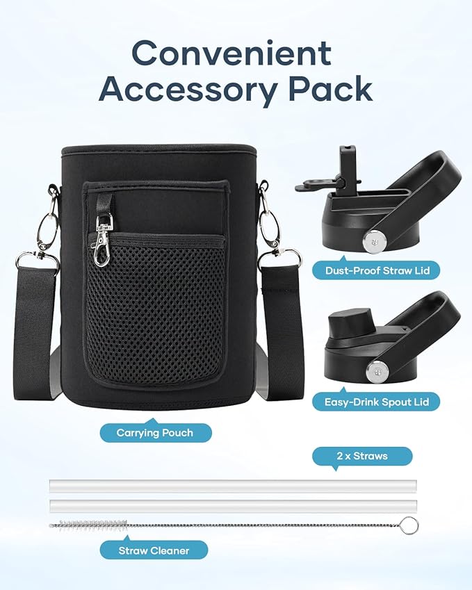 BUZIO 64 oz Insulated Water Bottle, Half Gallon Stainless Steel Water Jug with Straw Lid & Carrying Case, Keep Cold 48h Large Lead-Free Vacuum Metal Thermo Water Flask for sports Camp, Indigo Crush