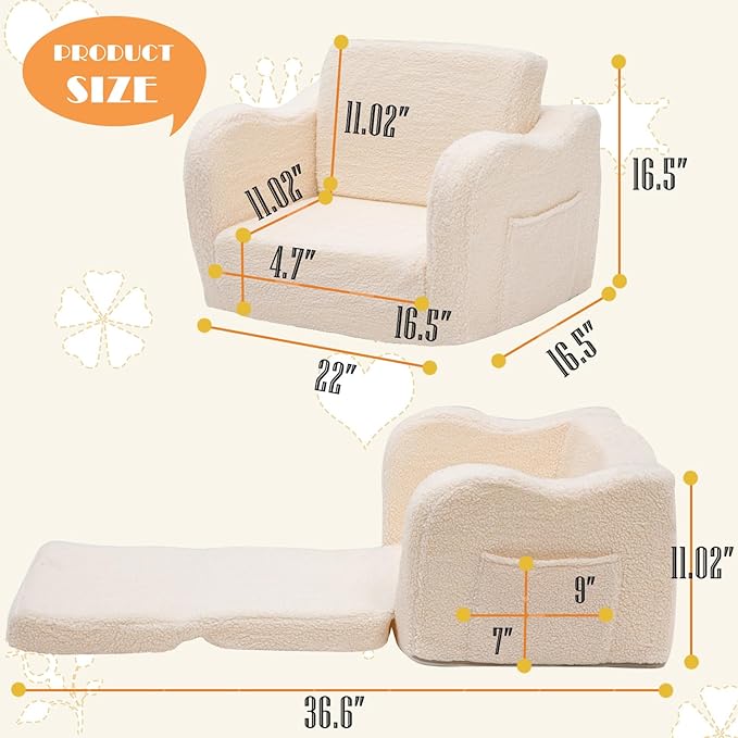 Baby Toddler Sofa Couch for Kids Foldable 2-in-1 Sherpa Fold Out Couch Bed for Playroom, Pull Out Children Convertible Sofa to Lounger Sleeper Chair for Boys & Girls with Double Pockets - Pink