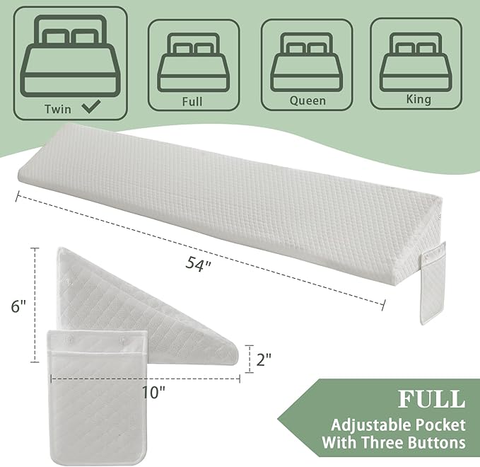 Full (54"x10"x6") Bed Wedge Pillow for Headboard - Bed Gap Filler - Mattress Wedge - Bloster Triangle Pillow for Sleeping to Fill Gap (0-8") Between Headboard and Mattress - Ivory