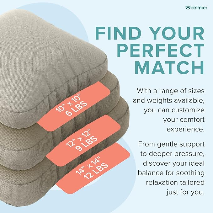 Calmier - 6 lb Sensory Weighted Pillow - Glass Bead Filled Hug Pillow - Ultra Plush Cozy Weighted Pillows for Adults and Kids - Child Sensory Pillow - Weighted Lap Pad (Tan - Fleece, 6 LBS)