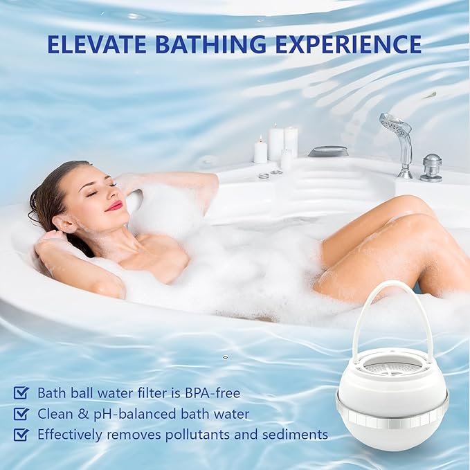 Bath Ball Filter | Bathtub Water Filter for Tub Faucet | Purify Bathwater for Healthier Skin and Hair | 2,500 Gallons of Filtration | BPA Free