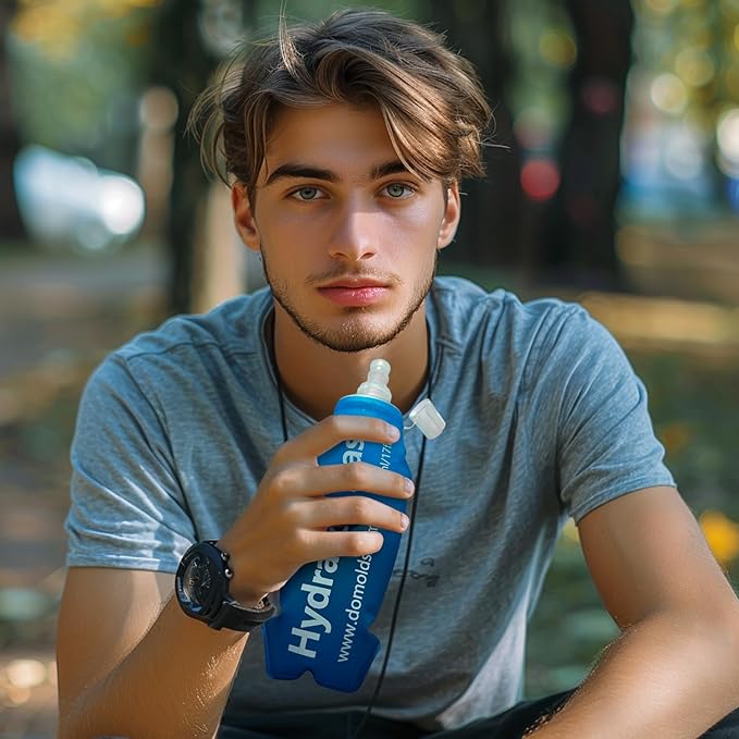 Premium Collapsible Water Bottle-150ml (5.29 oz), Portable Soft Flask Water Bottle for Hydration Pack/Running Vest- Folding Water Bottle for Running, Hiking, Cycling (Blue 150ml)