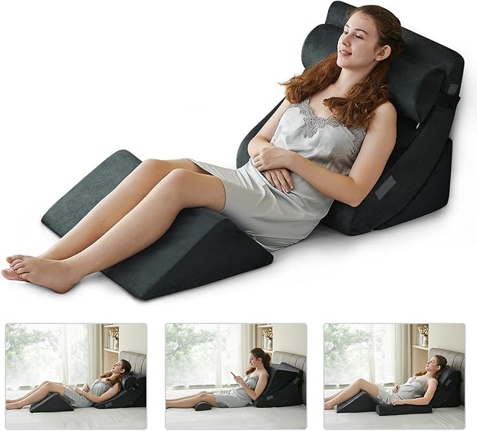 Ganaver 4Pcs Wedge Pillow for Sleeping, Orthopedic Bed Wedge Pillows for After Surgery, Foam Triangle Sit Up Pillow Wedge for Back, Neck, Shoulder Support, Leg Elevation, Acid Reflux, Gerd, Snoring