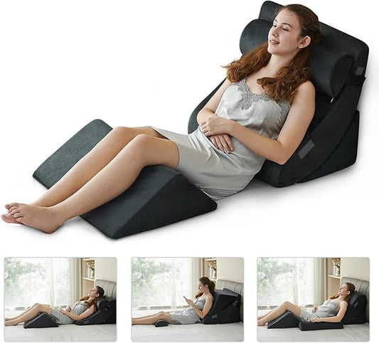 Ganaver 4Pcs Wedge Pillow for Sleeping, Orthopedic Bed Wedge Pillows for After Surgery, Foam Triangle Sit Up Pillow Wedge for Back, Neck, Shoulder Support, Leg Elevation, Acid Reflux, Gerd, Snoring