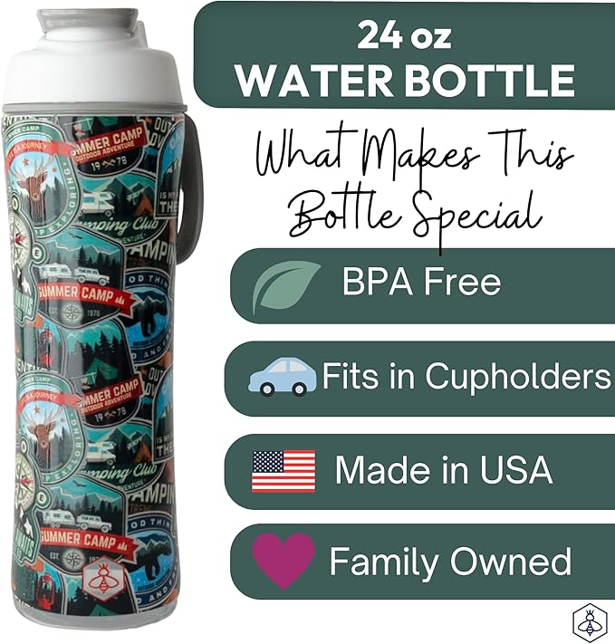 Biddlebee 24oz. BPA-Free Reusable Water Bottle with Wide-Mouth Chug Cap & Carry Handle | Perfect for Travel, Gym, School & Work | Proudly Made in USA | Cupholder Friendly, Fits in Backpack Pockets