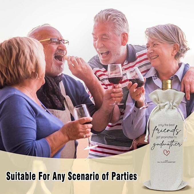 Wine Canvas Bag, Godmother Gifts Wine Gift Bag, Godmother Proposal Gifts for Women Sister Bestie Auntie Wine Bags for Wine Bottles, Wine Champagne Gifts With Drawstring Baptism Party Decoration -WB08