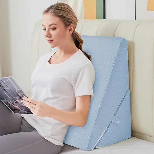 Sasttie Wedge Pillow for Sleep Apnea, 10 Inch Adjustable Bed Wedge Pillow for Back Pain, Acid Reflux Relief, Memory Foam Triangle Pillow Wedge for Sleeping, Post Surgery, Knee Elevation, Light Blue