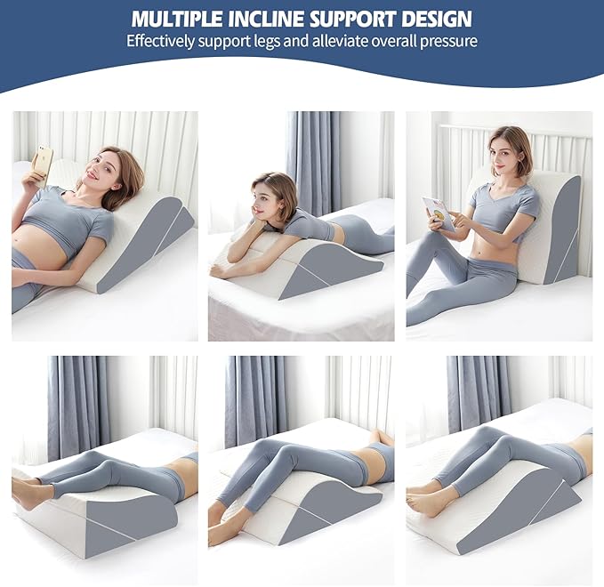 Wedge Pillow for Sleeping, Orthopedic Bed Wedge Pillow Set, 15-in-1 3PCS Adjustable Memory Foam Wedge Pillow Post Surgery, 9 &16 & 20 inches Height 3-in-1 Incline Wedges Pillows (White 2-Piece Set)