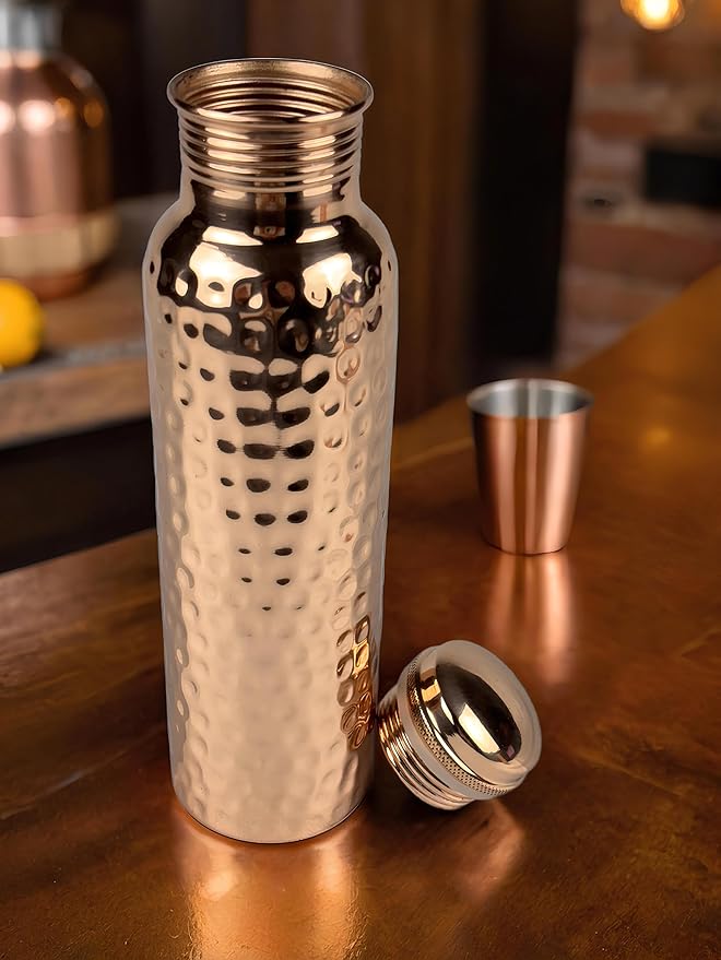 Pure Copper Water Bottle for Drinking with 2 Copper Glass Premium Quality Handcrafted Large Hammered Copper Bottle and Glass Set