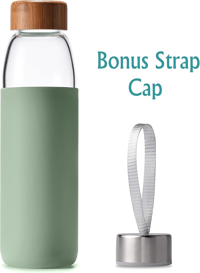 veegoal Glass Water Bottles 25 Oz Borosilicate with Bamboo Lid, BPA-FREE, Non-Slip Silicone Sleeve, and Stainless Steel Leak Proof Lid - Reusable Glass Bottle for Men and Women