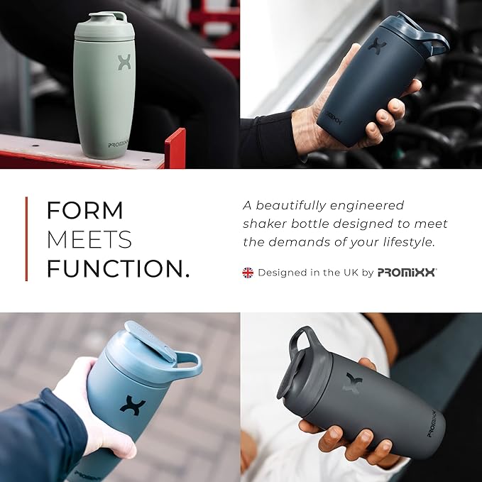 Promixx Pursuit Shaker Bottle Insulated Stainless Steel Water Bottle and Blender Cup, 18oz, Graphite Gray