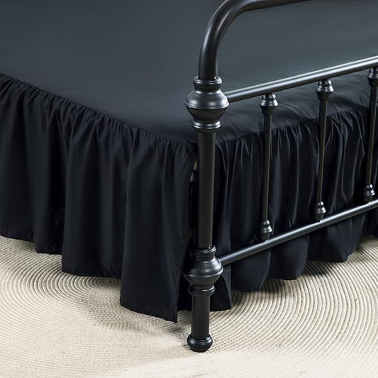 Bed Skirt Full Size Ruffled Bed Skirt with Split Corners, 14 Inch Drop Dust Ruffle Bed Skirt with Platform, Black