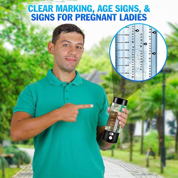 Marked Hydrogen water bottle generator Hydrogenius by Kosmoknott | 3500 ppb Hydrogen Water Machine with Clear Markings | Improves Sleep & Skin, Fast Charging, Leak-Proof Design