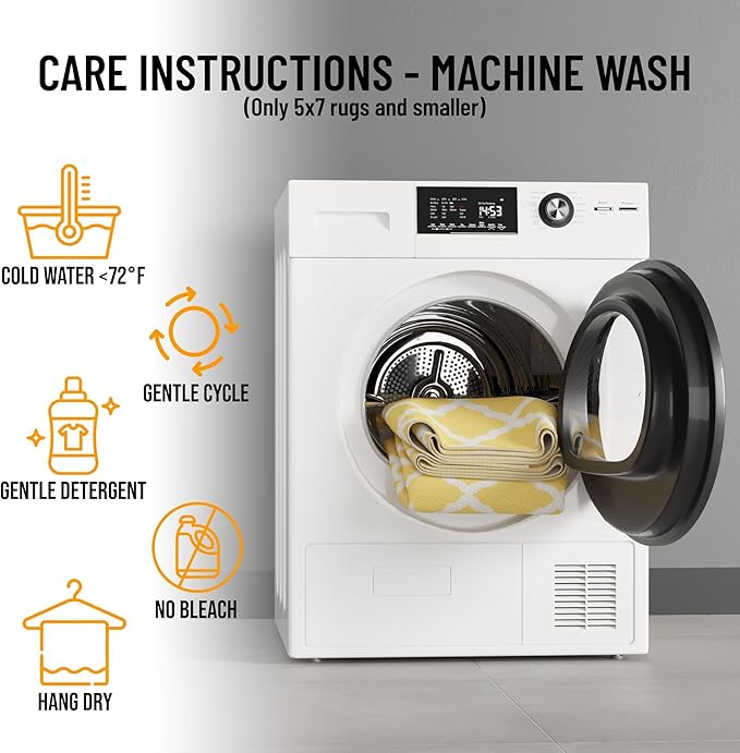 Machine Washable Moroccan Trellis Design Non-Slip Rubberback 2x6 Traditional Indoor Runner Rug for Hallway, Kitchen, Bedroom, 2'2" x 6', Yellow