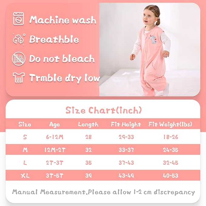 WONDAY Baby Sleep Sack, Sleep Sack 12-18 Months, Light Sleep Sack Baby Wearable Blanket, Toddler Baby Sleep Sack with Feet, Sleeveless Breathable Sleep Sacks for Baby Boys or Girls