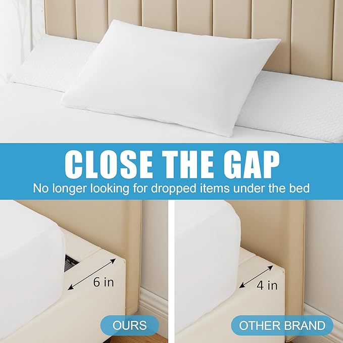 King Bed Wedge Pillow for Headboard, Foam Pillow Wedge for Headboard Gap, Mattress Bed Gap Filler King, Triangle Pillow, Anti-slip Bed Crack Pillow Space Filler (76"×10"×6") Air-Layer White