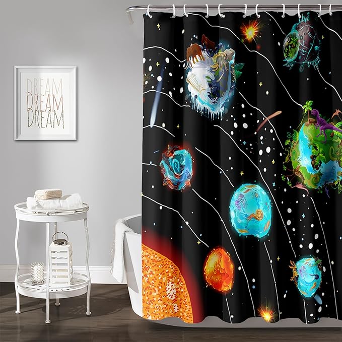 AILONEN Solar System Shower Curtains,Star Trek Bath Curtains for Bathroom Decor,Planet Galaxy Polyester Waterproof for Bathroom with 12 Hooks,72" W*84" H