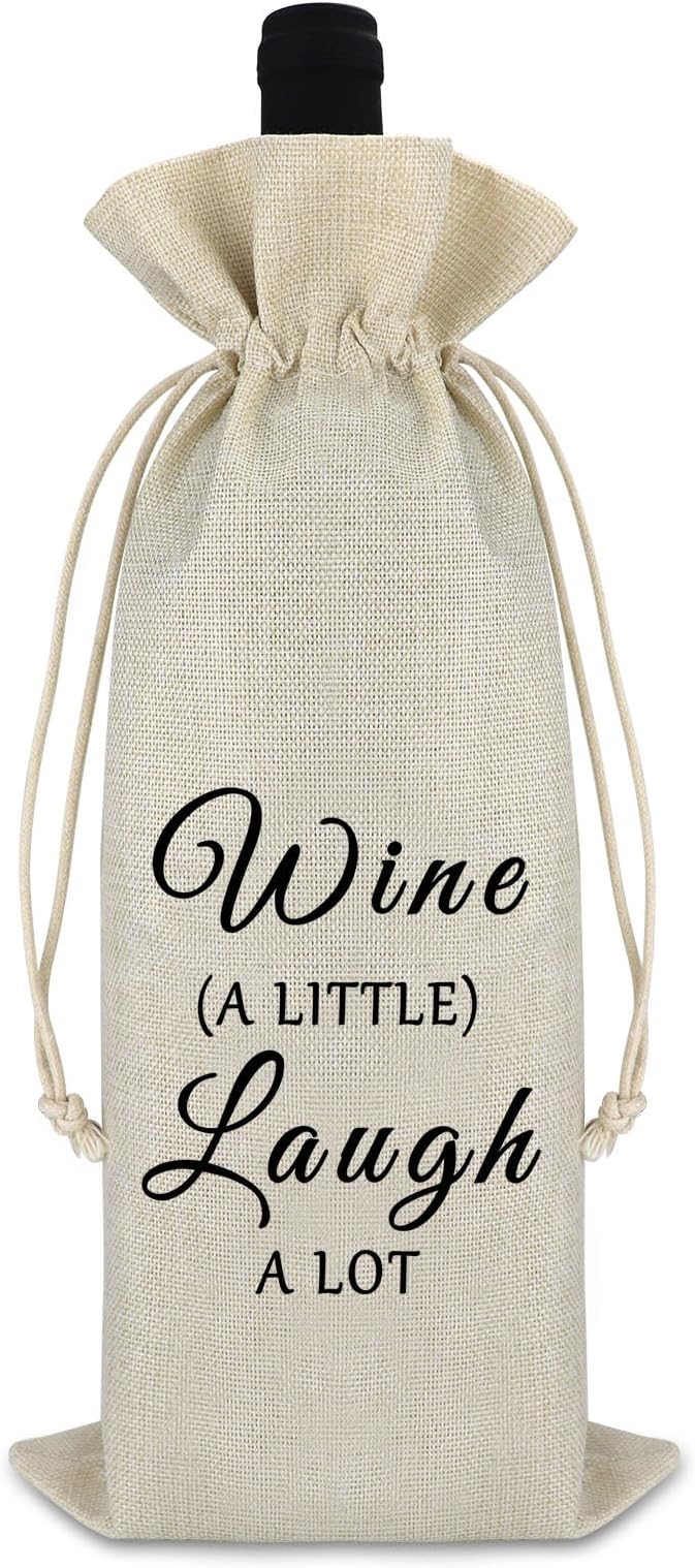 Birthday Gift for Women Men Funny Wine Gift Bag Engagement Anniversary Wedding Gift for Friends Friendship Christmas Congrats Promotion Gift for Coworker Cotton Burlap Wine Wrap Bag Graduation Gift